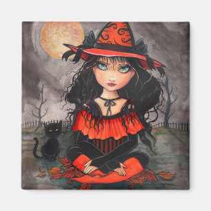 Gothisk stor öga Halloween häxa katt konstmagnet Magnet