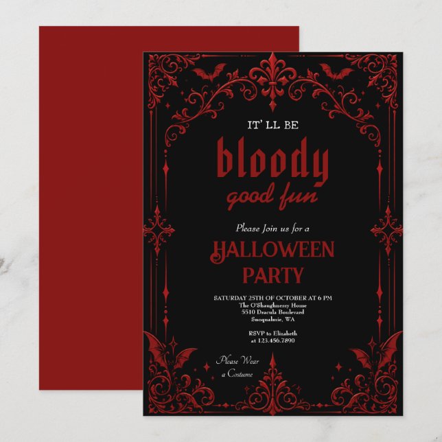 Gothisk Vampyr Halloweenfest  Inbjudningar (Fram/baksida)