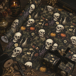 Gothiska botaniska dödskallar och halloween-pumpor presentpapper