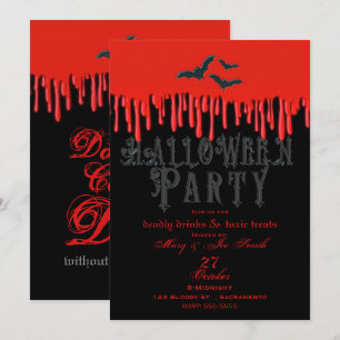 Gothiska fladdermöss & Halloweenparty med rött dro Inbjudningar