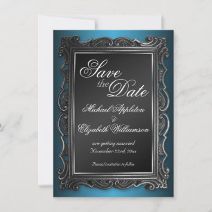 Gothiska ramar blåa Save the Date-kort Inbjudningar