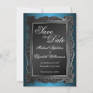 Gothiska ramar blåa Save the Date-kort Inbjudningar