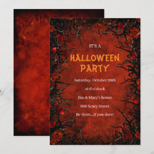 Gothiska röda rosor svarta vinrankor Halloween-fes Inbjudningar