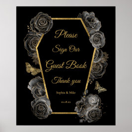 Gothiska rosor kistbröllop gästbok bordsskylt poster