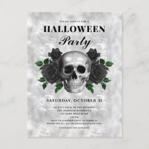 Gothiska svarta rosor och dödskalle Halloween-fest Vykort