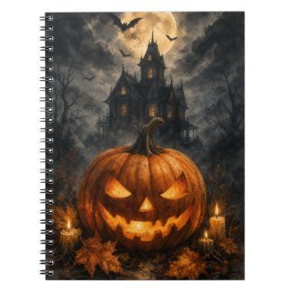Gothiskt spökhus Halloween-pumpa anteckningsbok