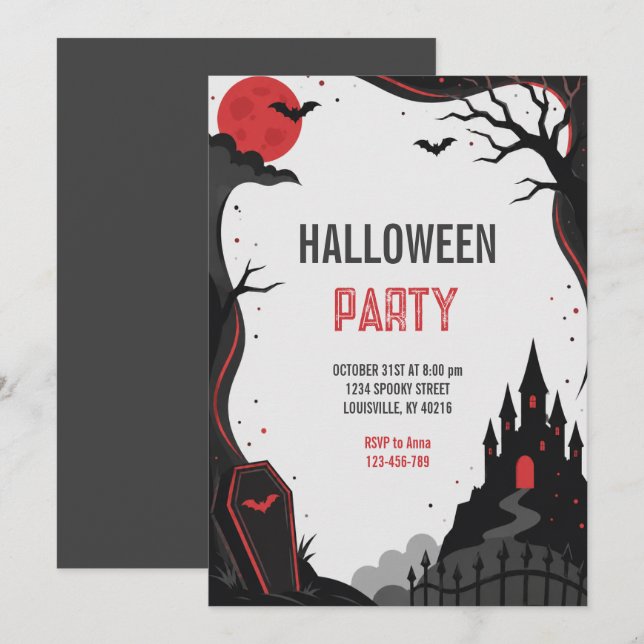 Gothiskt spökslott Halloween-födelsedagsfest Inbjudningar (Fram/baksida)