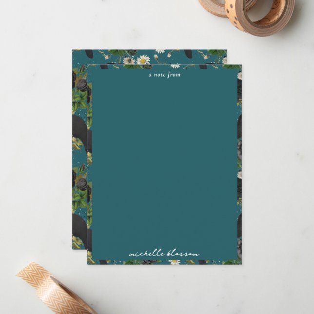 Gothkorpar & Svarta Rosor Djup Teal Mönster Anteckningskort (Fram/Back In Situ)