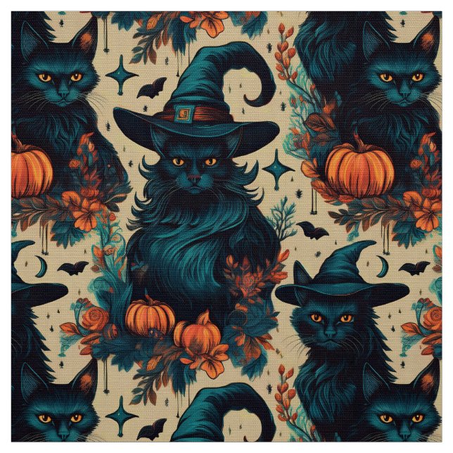 Gothlig halloween-katthäxa mönster tyg (Provkarta)