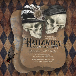 Gothma Döskallar i Hats Halloween Costume Party Inbjudningar