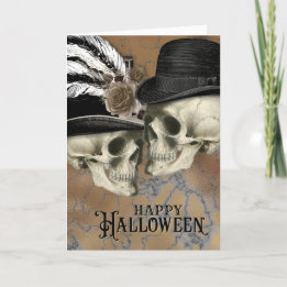 Gothma Döskallar i Hats Vintage Halloween Helgkort