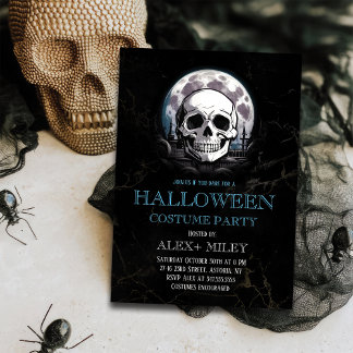 Gothma Döskallar och Måne Halloween Costume Party Inbjudningar
