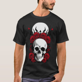 Gothma Döskallar och rödblommor Basic Mörk T-Shirt