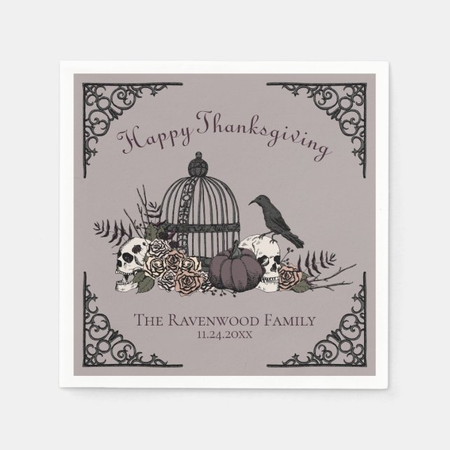 Gothma Döskallar, Pumpkin & Höst löv Thanksgiving Pappersservett (Framsidan)