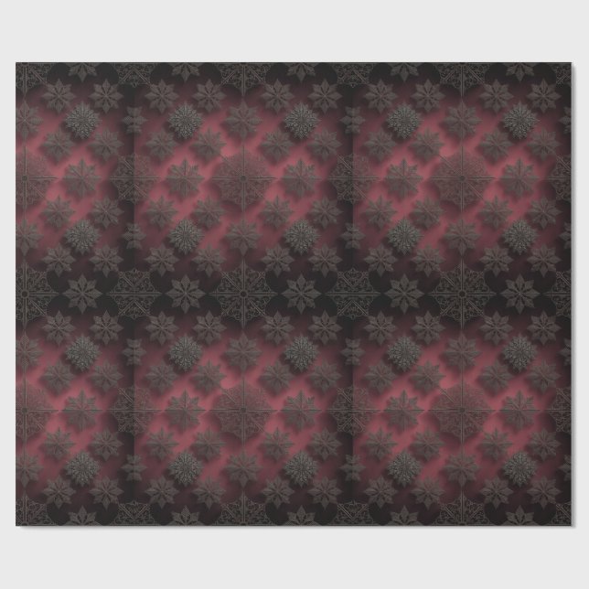 Gothmas Black Floral Pattern on Deep Crimson Red  Presentpapper (Platt)