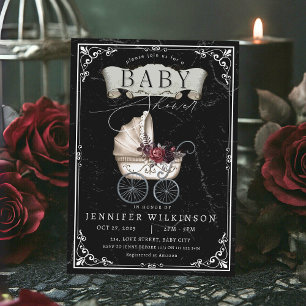 Gothous Baby Shower Vintage Barnvagn Halloween Inbjudningar