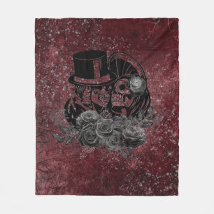 Gothous Kissing-Döskallar par och blod röd yttre Fleecefilt