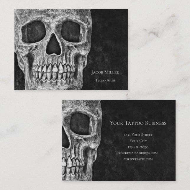 Gothous Skull Head Black and White Tatto Shop Visitkort (Fram/baksida)