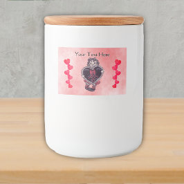 Gothragga docka med stora svarta hjärtan röda hjär mat etiketter