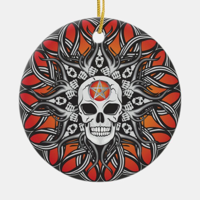Gothskalle - Orange Julgransprydnad Keramik (Framsidan)