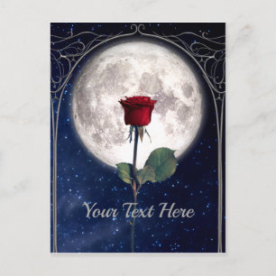 gotik, Vintage, Röd ros, Mörk Romantik, Night Himm Vykort