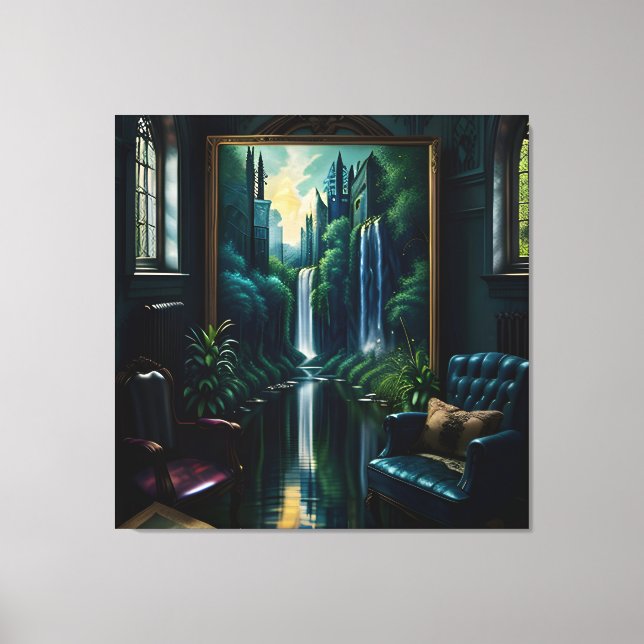 gotin Inside Mansion Surreal Waterfall 4 Canvastryck (Framsida)
