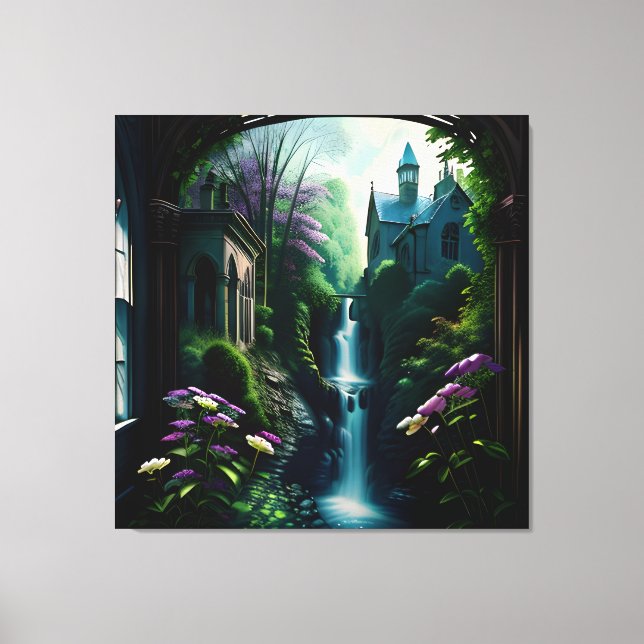 gotin Inside Mansion Surreal Waterfall 7 Canvastryck (Framsida)