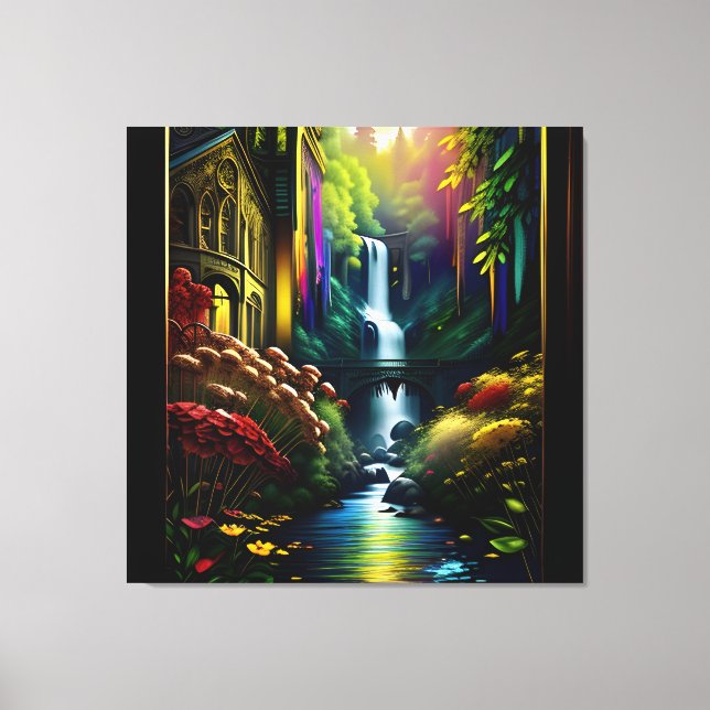 gotin Inside Mansion Surreal Waterfall 8 Canvastryck (Framsida)