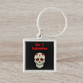 gotin nummer 1 Valentine Heart Sugar Skull Fyrkantig Silverfärgad Nyckelring