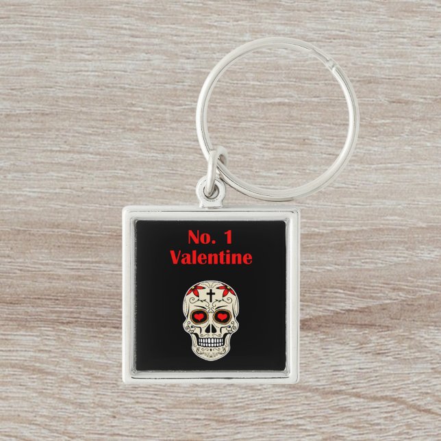 gotin nummer 1 Valentine Heart Sugar Skull Fyrkantig Silverfärgad Nyckelring (Skapare uppladdad)