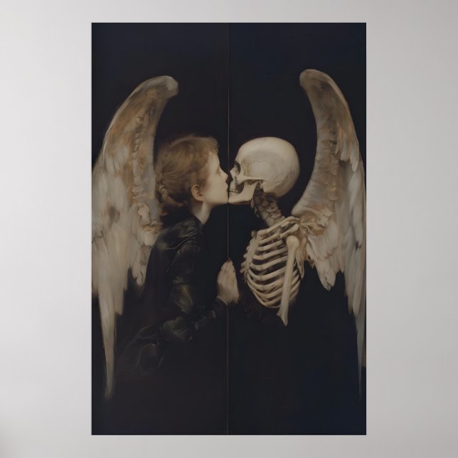 Gotisk ängel spegelreflektion skelett konst poster (Framsidan)