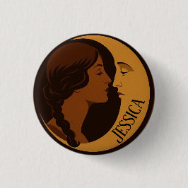 Gotisk Art Deco-flicka och halvmåne redigerbar Knapp