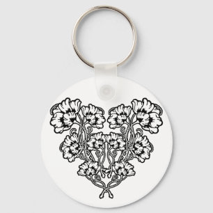 Gotisk Art Nouveau Blom Hjärt Nyckelring