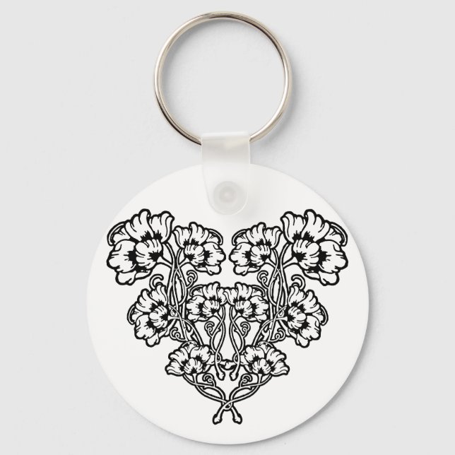 Gotisk Art Nouveau Blom Hjärt Nyckelring (Framsida)