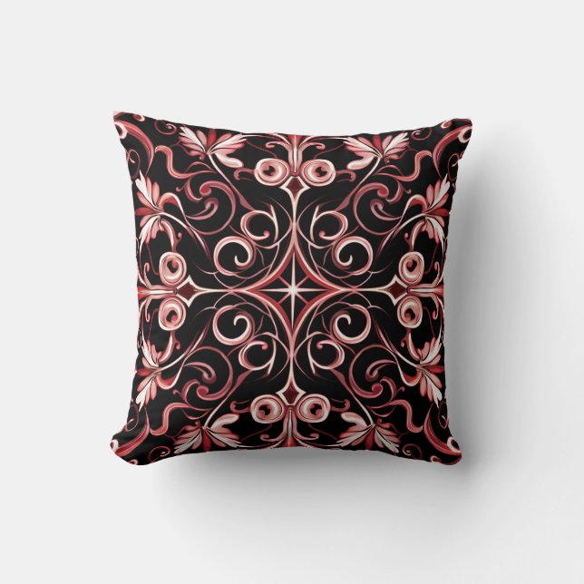 Gotisk Art Nouveau Elegant Burgunder Chic Mönster Kudde (Framsida)