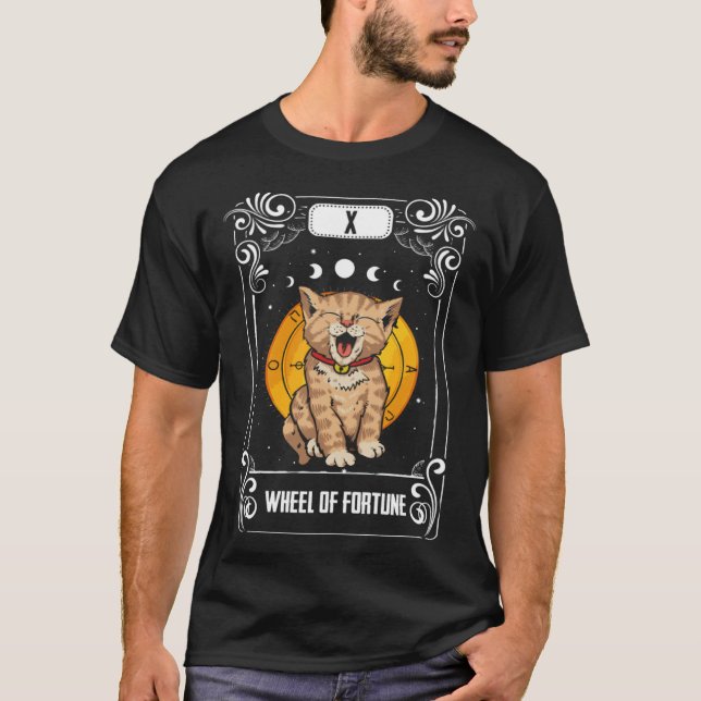 Gotisk astrologi ockult hjul av förmögenhet katt t shirt (Framsida)