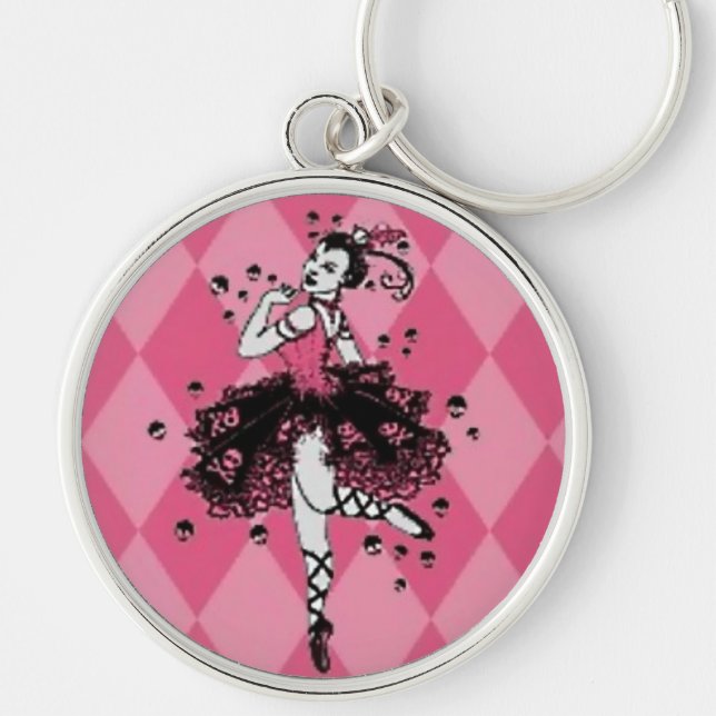 Gotisk Ballerina Keychain Rund Silverfärgad Nyckelring (Framsidan)