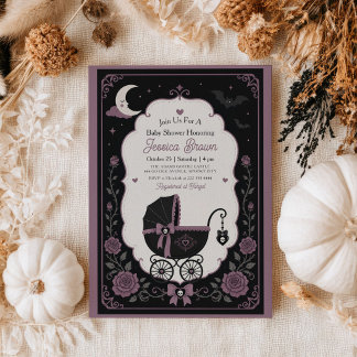 Gotisk barnvagn Elegant Halloween-babyfirande Inbjudningar