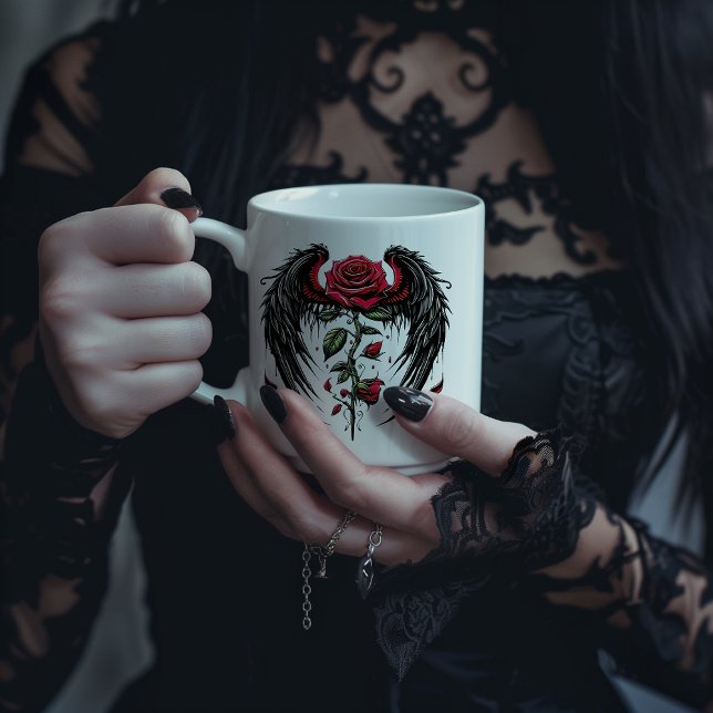 Gotisk bevingad röd ros jumbo mugg (Skapare uppladdad)