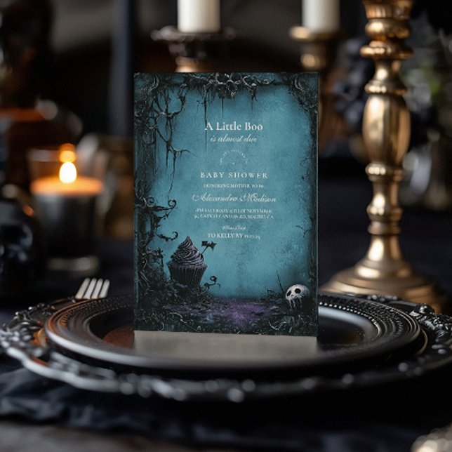 Gotisk Blå Halloween Baby Shower Inbjudningar (Skapare uppladdad)