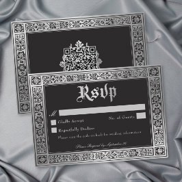 Gotisk Blå Silver Medeltida Bröllops QR OSA Kort