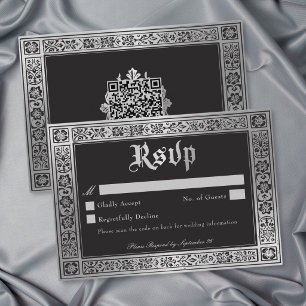 Gotisk Blå Silver Medeltida Bröllops QR OSA Kort