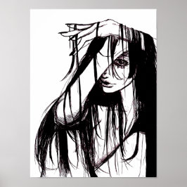 Gotisk bläck kvinna mörk illustration skräck konst poster