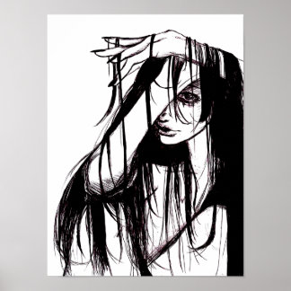 Gotisk bläck kvinna mörk illustration skräck konst poster