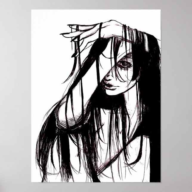 Gotisk bläck kvinna mörk illustration skräck konst poster (Framsidan)