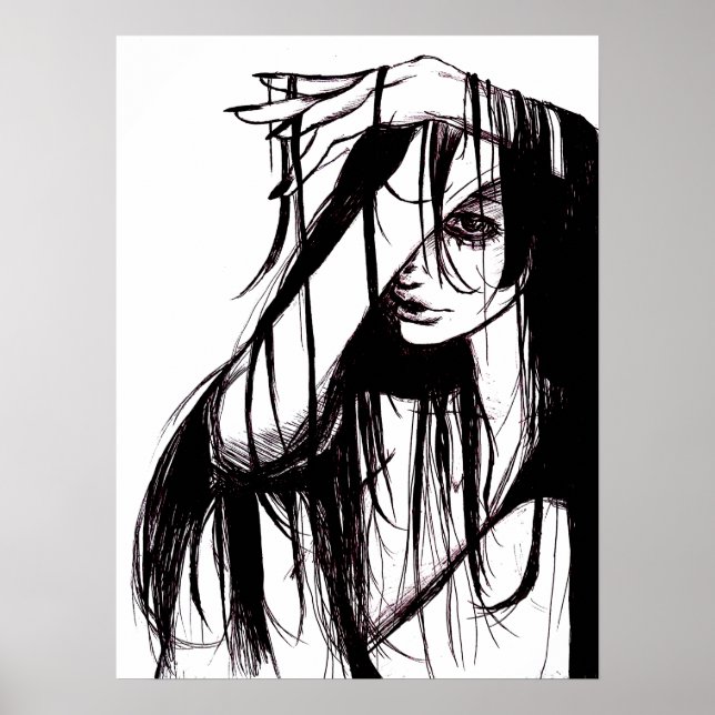 Gotisk bläck kvinna mörk illustration skräck plaka poster (Framsidan)