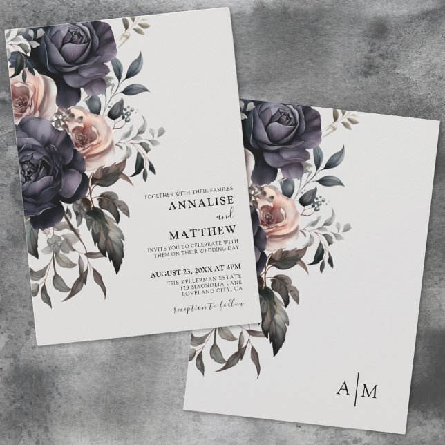 Gotisk blombröllop inbjudningar (Dark Gothic Fall Floral Wedding Invitation)