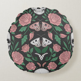 gotisk Blommigt och Skull Mönster med månar Rund Kudde