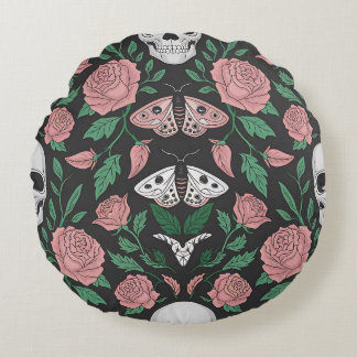 gotisk Blommigt och Skull Mönster med månar Rund Kudde