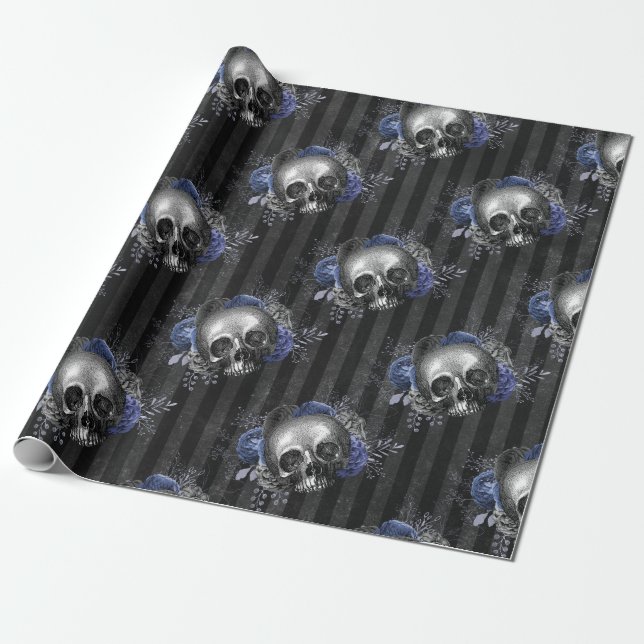 Gotisk blomskalle Halloween Presentpapper (Utrullad)